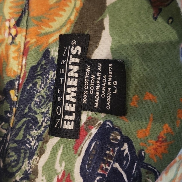 Northern Elements Shirt Men's Large Green Antique Cars Palm Trees - Picture 4 of 11
